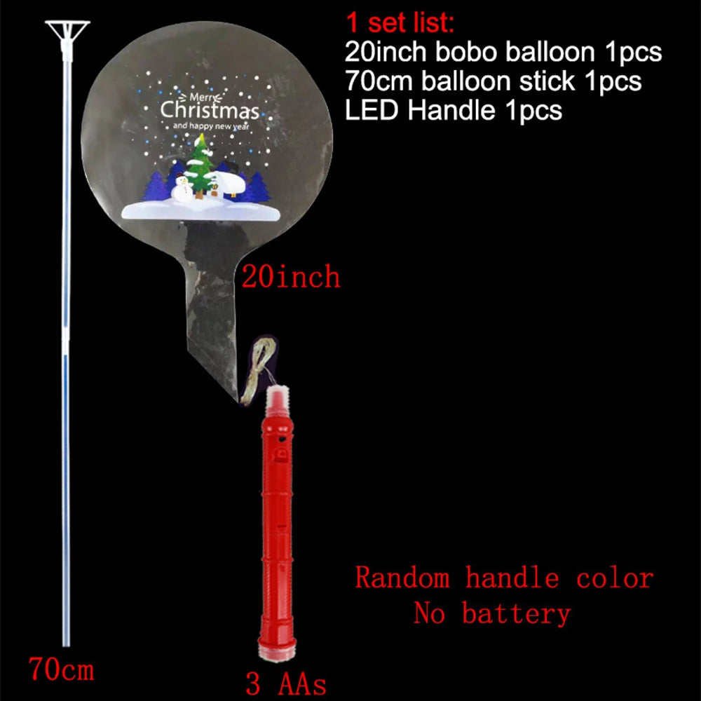 Christmas LED Light Up Bobo Balloons, 20 Inch Bubble Balloons with 3 Levels Flashing Handle