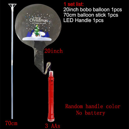 Christmas LED Light Up Bobo Balloons, 20 Inch Bubble Balloons with 3 Levels Flashing Handle