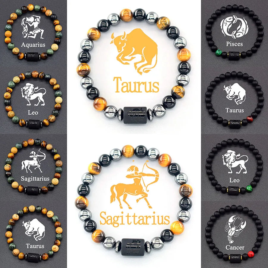 Natural Tiger Eye 12 Zodiac Bead Bracelet