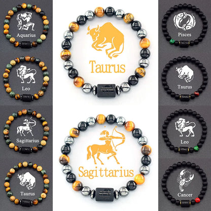 Natural Tiger Eye 12 Zodiac Bead Bracelet