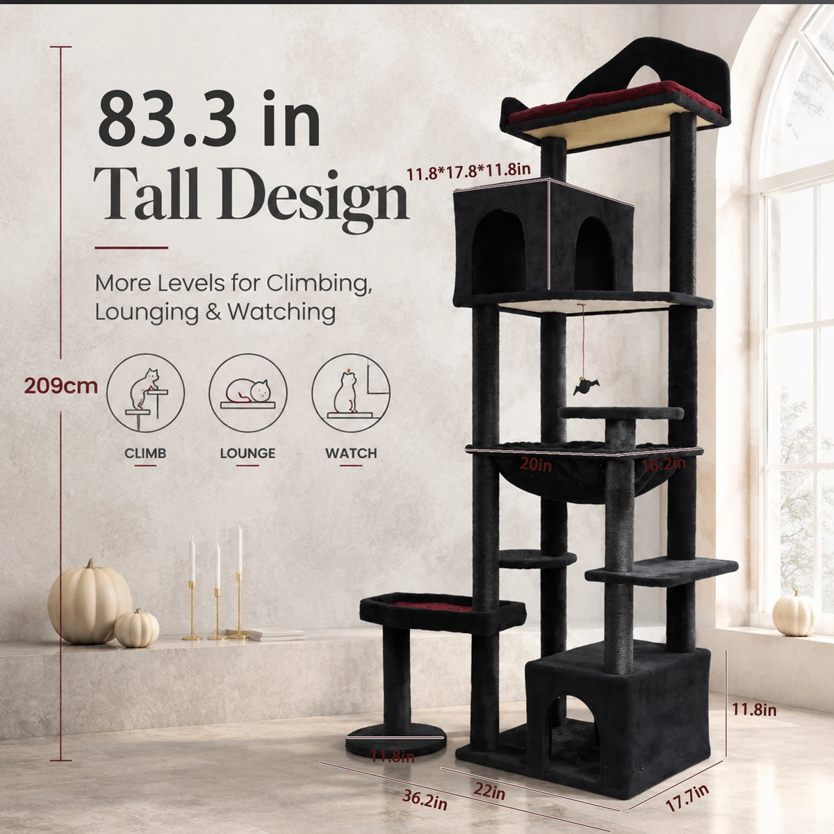 82" Gothic Cat Tree Tower with Coffin Bed & Condos