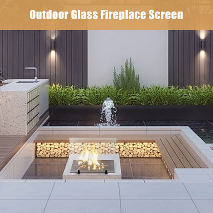Tempered Glass Fireplace Screen – Clear Heat-Resistant Fire Guard with Black Metal Base