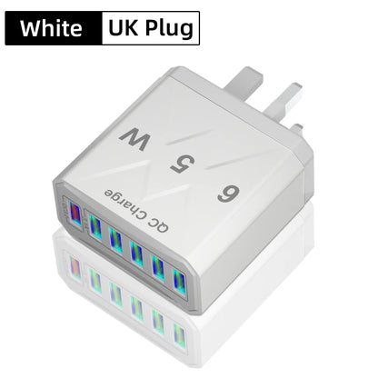 65W 6 Ports USB Fast Charging QC3.0 Travel Charger
