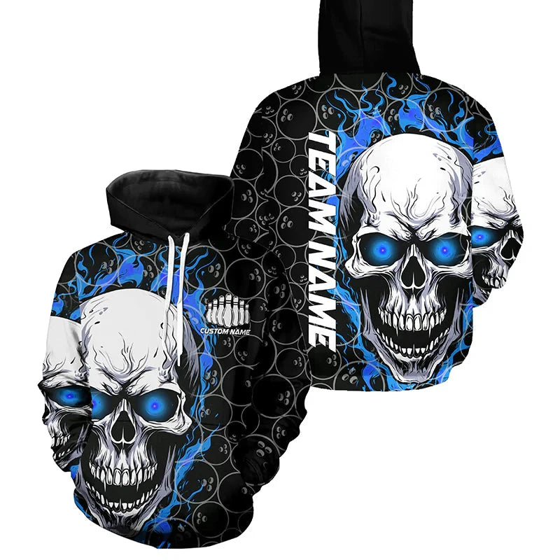 Men's Custom Name Skull Bowling Graphic Hoodie