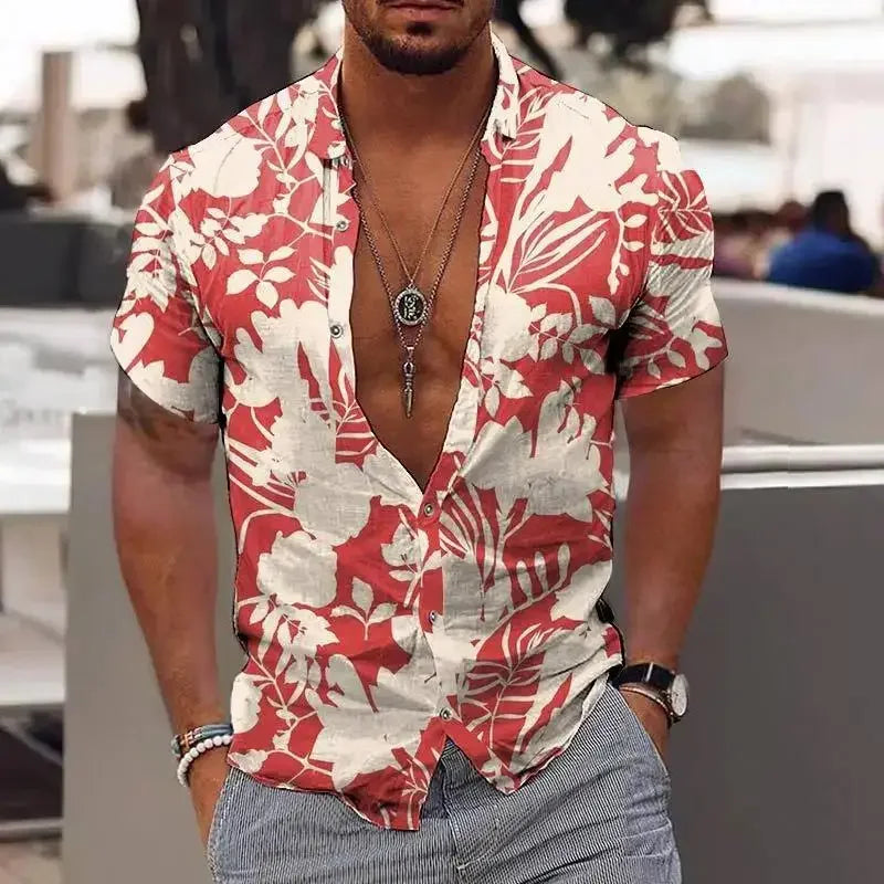 3D Plant Print Quick-Dry Short Sleeve Shirt