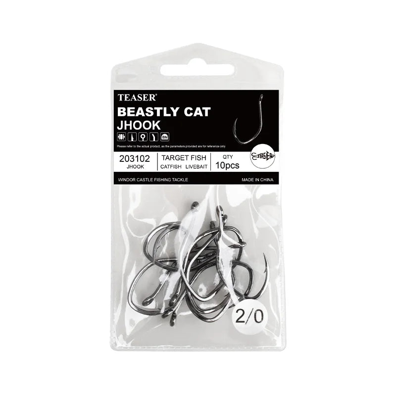 OBSESSION 10pcs High Carbon Steel Barbed Catfish Hooks 2/0-8/0