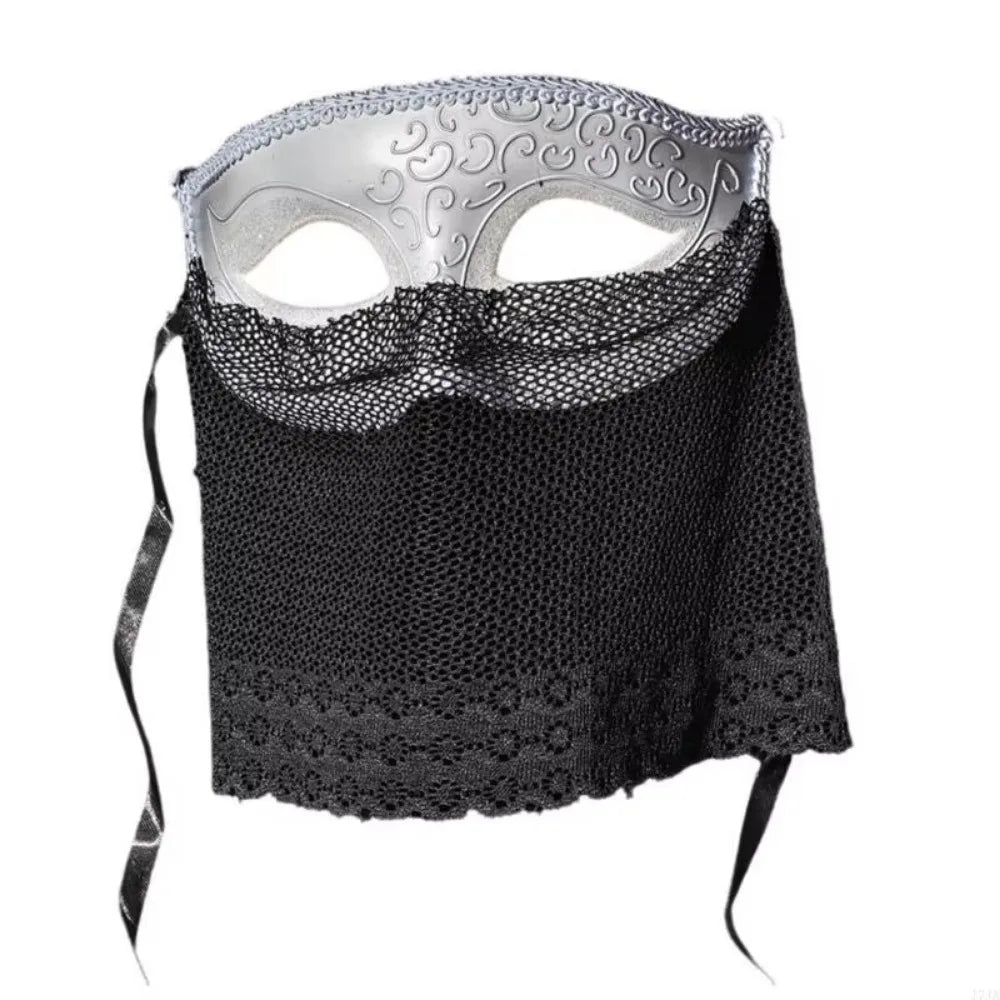 Retro Venetian Half-Face Mask with Veil for Masquerade & Costumes