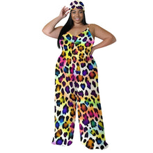 Colorful Leopard Print Jumpsuit with Headscarf
