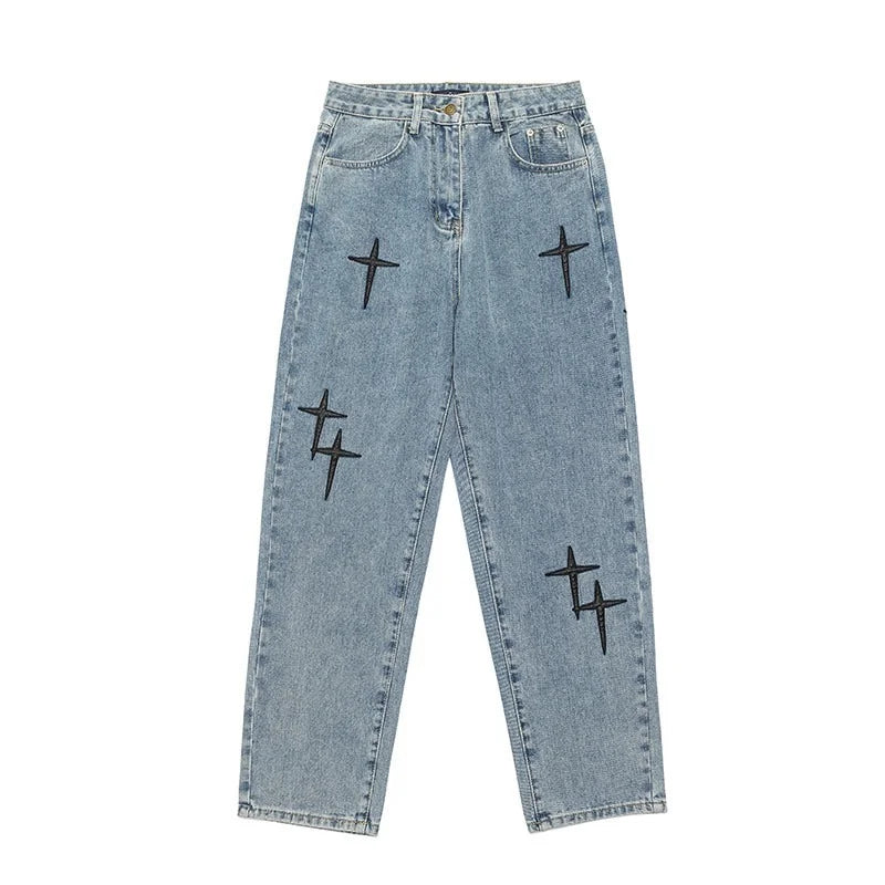 Men's Wide-Leg Loose Fit Jeans - High Street Straight Casual Denim Trousers