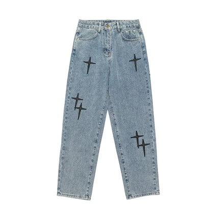 Men's Wide-Leg Loose Fit Jeans - High Street Straight Casual Denim Trousers