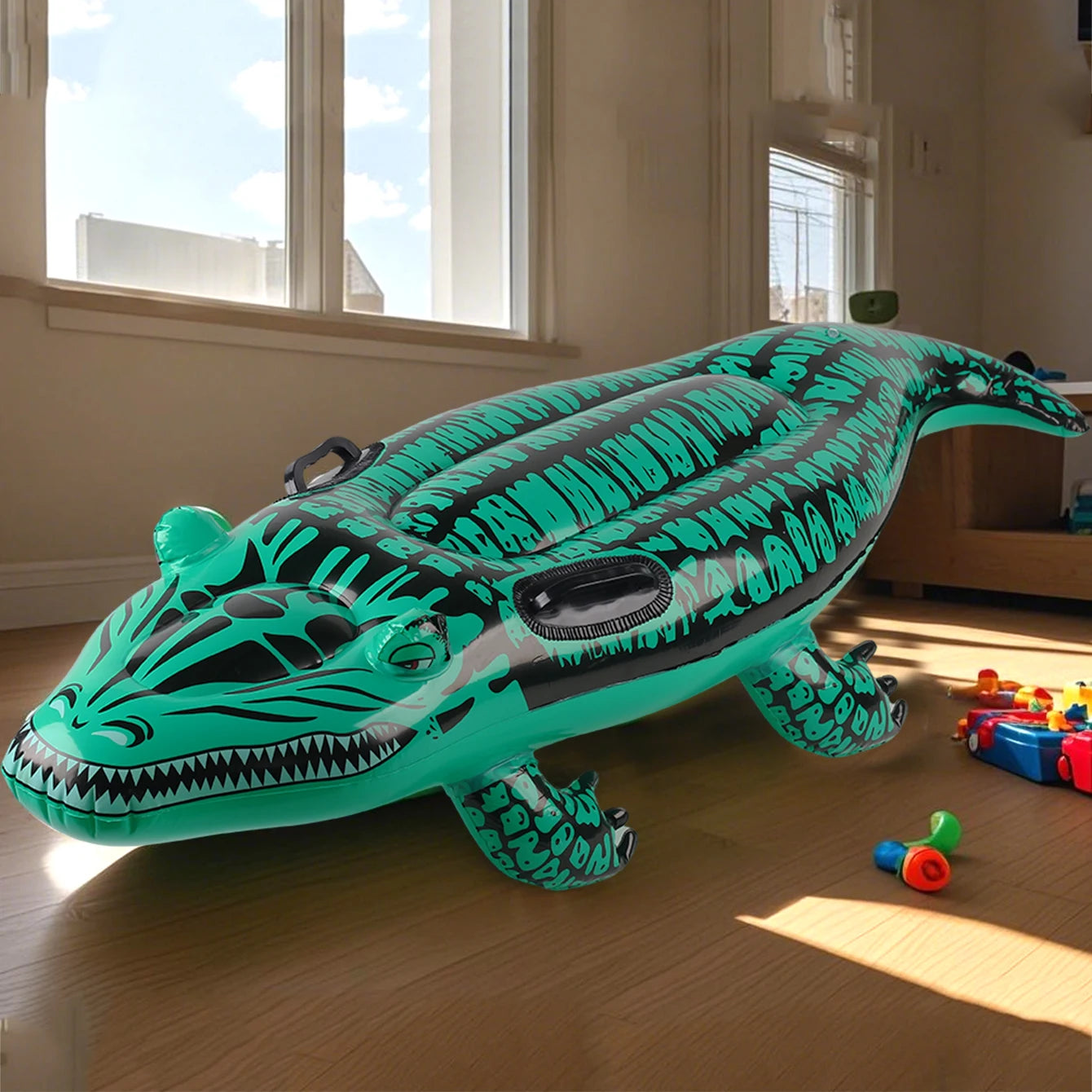 Adventure-Ready Crocodile Inflatable Ride-on with Handles