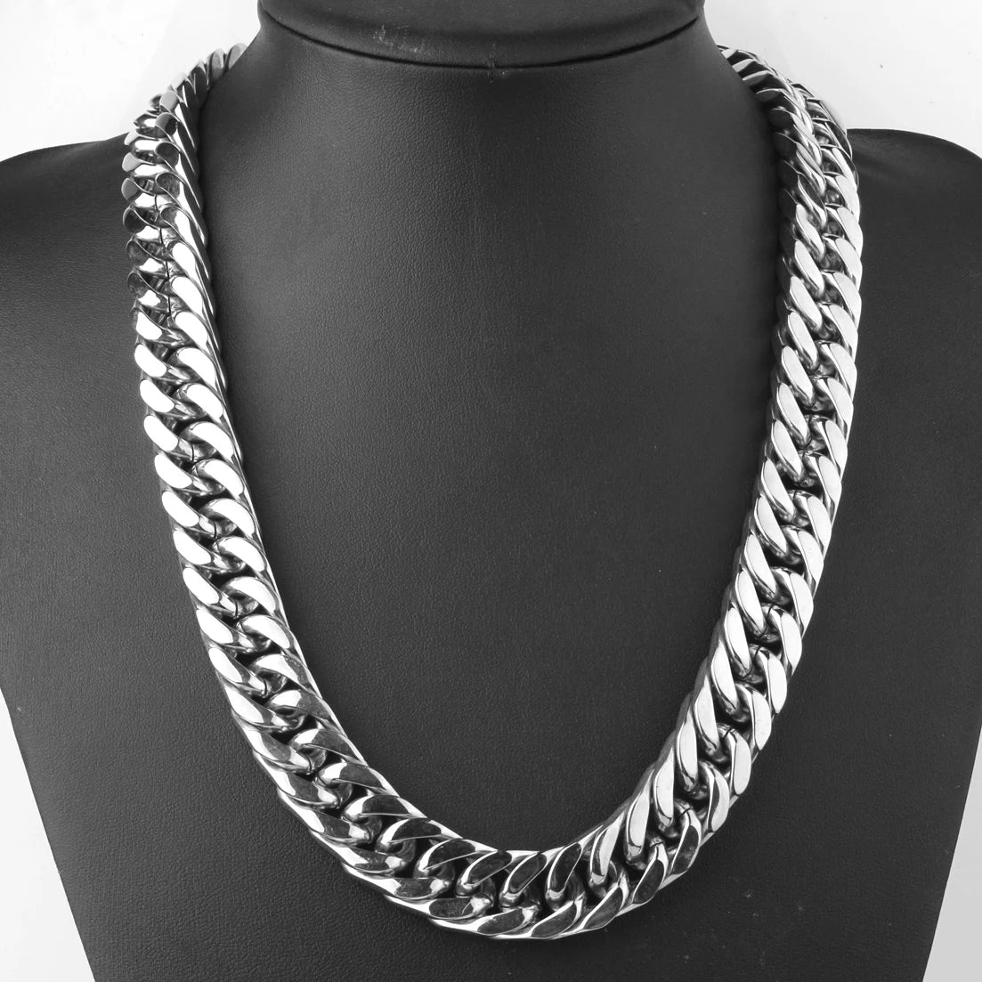 Wide Heavy Polished 316L Stainless Steel Cuban Chain Necklace