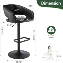 Faux Leather Swivel Barstool with Hollow Backrest and Arms Adjustable Height