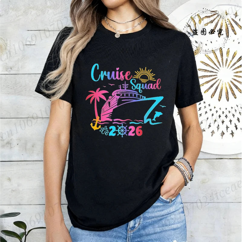 Women’s Cruise Squad 2026 Graphic T-Shirt – Casual Vacation Short Sleeve Tee