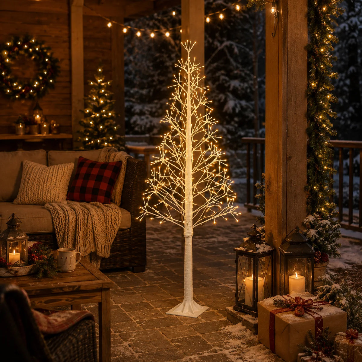 Pre-Lit LED Christmas Branch Tree – USB Powered Holiday Decor with 8 Lighting Modes (4FT-6FT)