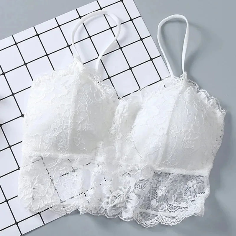 Women's Lace Sleeveless Padded Bralette Crop Top with Zipper Back