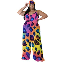 Colorful Leopard Print Jumpsuit with Headscarf
