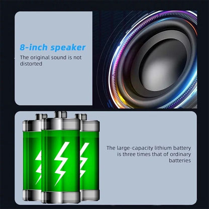 1100W Portable Bluetooth Party Speaker with 8" Subwoofer, Tripod Stand & Microphone