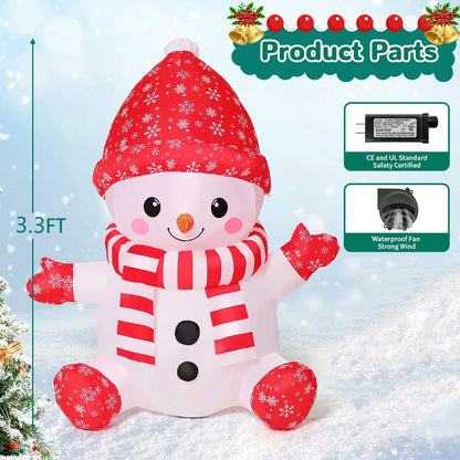 Christmas Inflatable Sitting Elf & Snowman Outdoor LED Yard Decorations