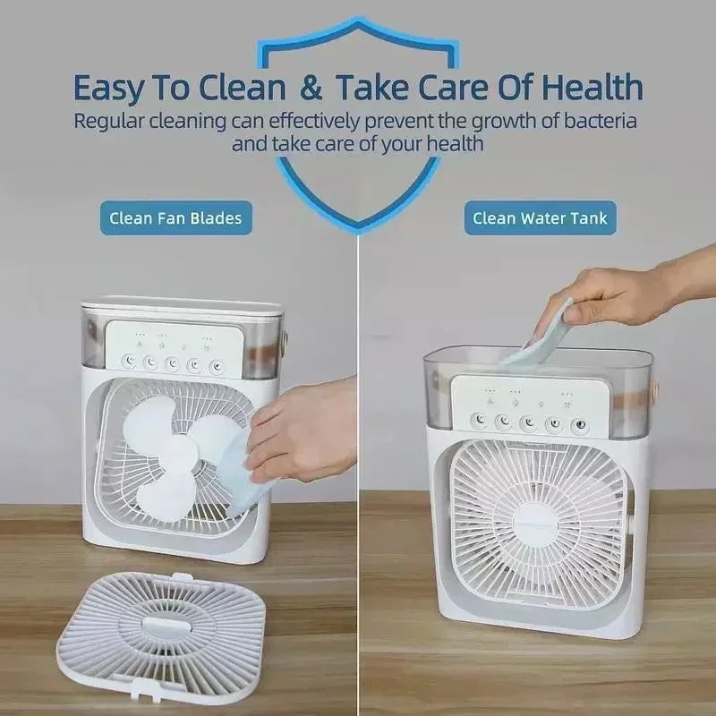 3 In 1 Small Air Cooler LED Night Light Portable Humidifier