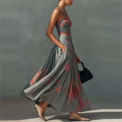 Women's Bohemian Print Top & High-Waist Skirt 2-Piece Suit Set