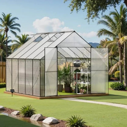 Walk-in Outdoor Garden Greenhouse with Heavy Duty Polycarbonate Panels 10x10 ft