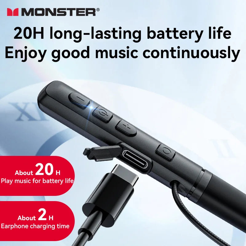 Monster Wireless Bluetooth 5.3 Neckband Headphones with Button Function