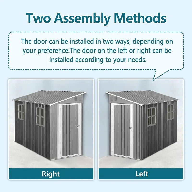 4x10Ft Outdoor Metal Shed with Left/Right Door and 2 Windows