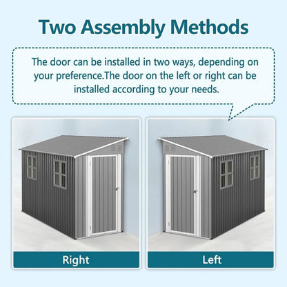 4x10Ft Outdoor Metal Shed with Left/Right Door and 2 Windows