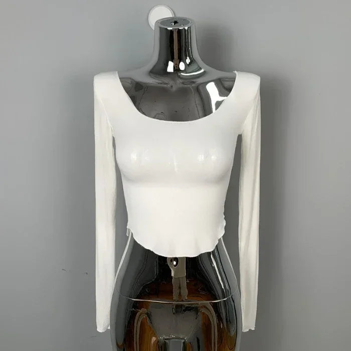 Long Sleeve Slim Fit Scoop Neck Crop Top