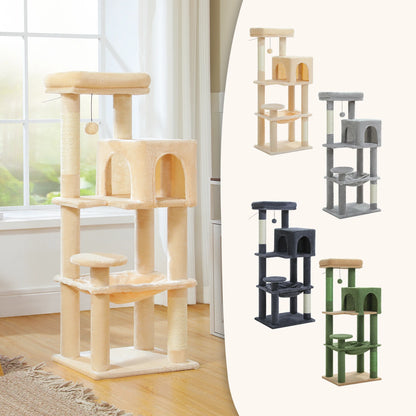 PEQULTI 5-Level Cat Tree Tower (113 cm) with Sisal Scratching Posts, Condo & Hammock