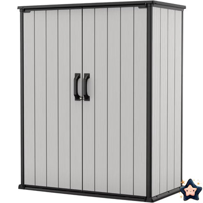 Grey Black 4.6x5.6FT Resin Outdoor Storage Shed with Shelving,