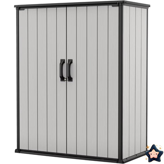 Grey Black 4.6x5.6FT Resin Outdoor Storage Shed with Shelving,
