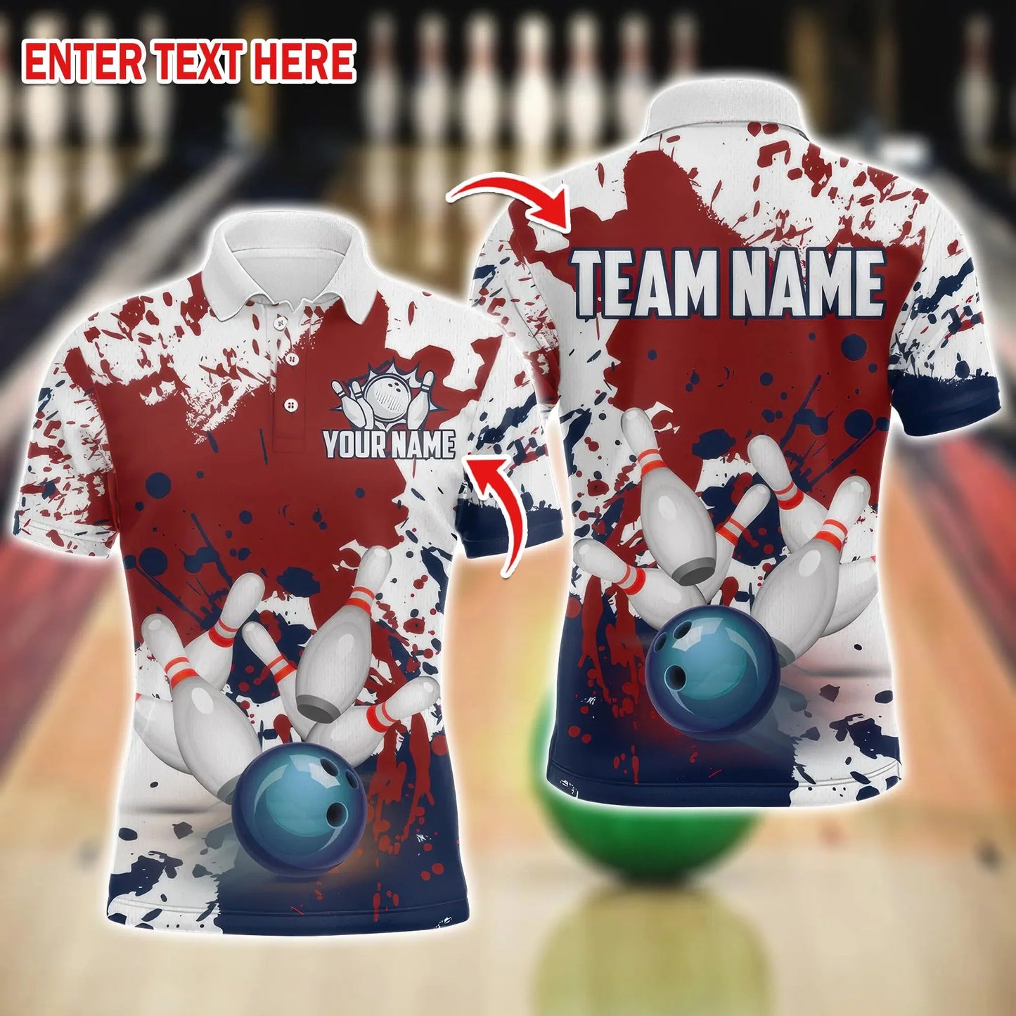Men's Custom Name Graphic Bowling Polo Shirt