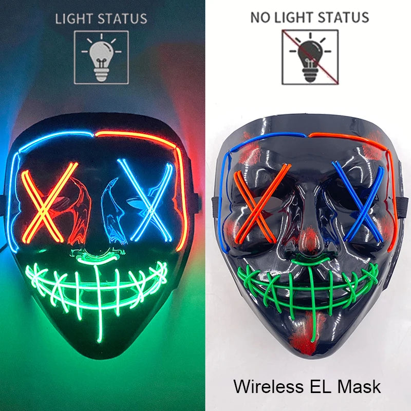 LED Light-Up Neon Wire Purge Mask – 3-Mode Halloween Horror Cosplay Mask for Adults