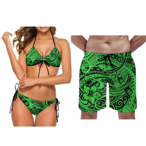 Printed Tie Color Couple Swimsuit