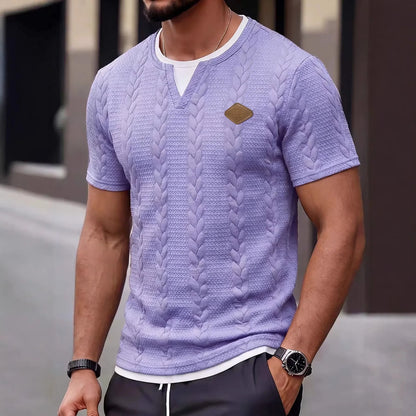 Men's Casual Striped Slim-Fit V-Neck Short Sleeve T-Shirt