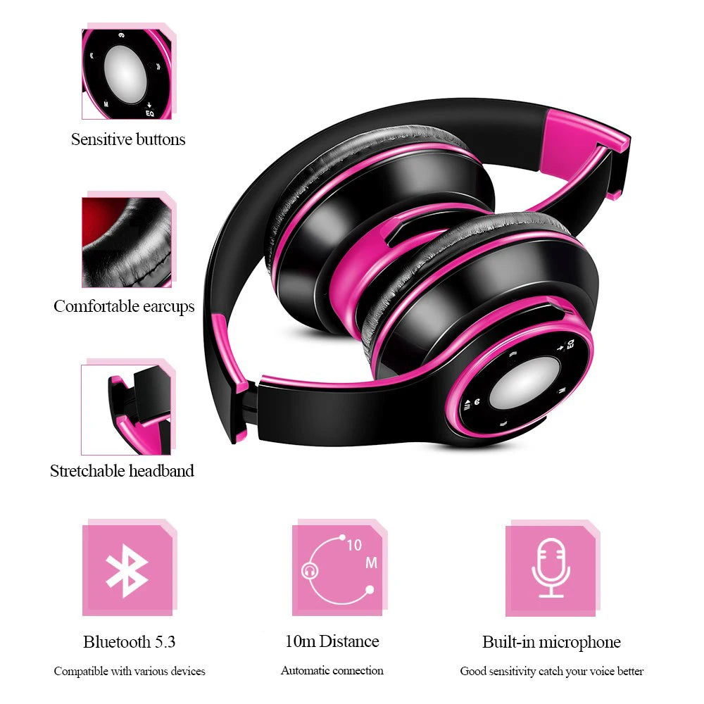 Foldable Wireless Bluetooth 5.3 Over-Ear Headphones with Built-in MP3 Player