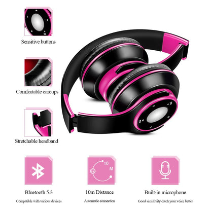 Foldable Wireless Bluetooth 5.3 Over-Ear Headphones with Built-in MP3 Player