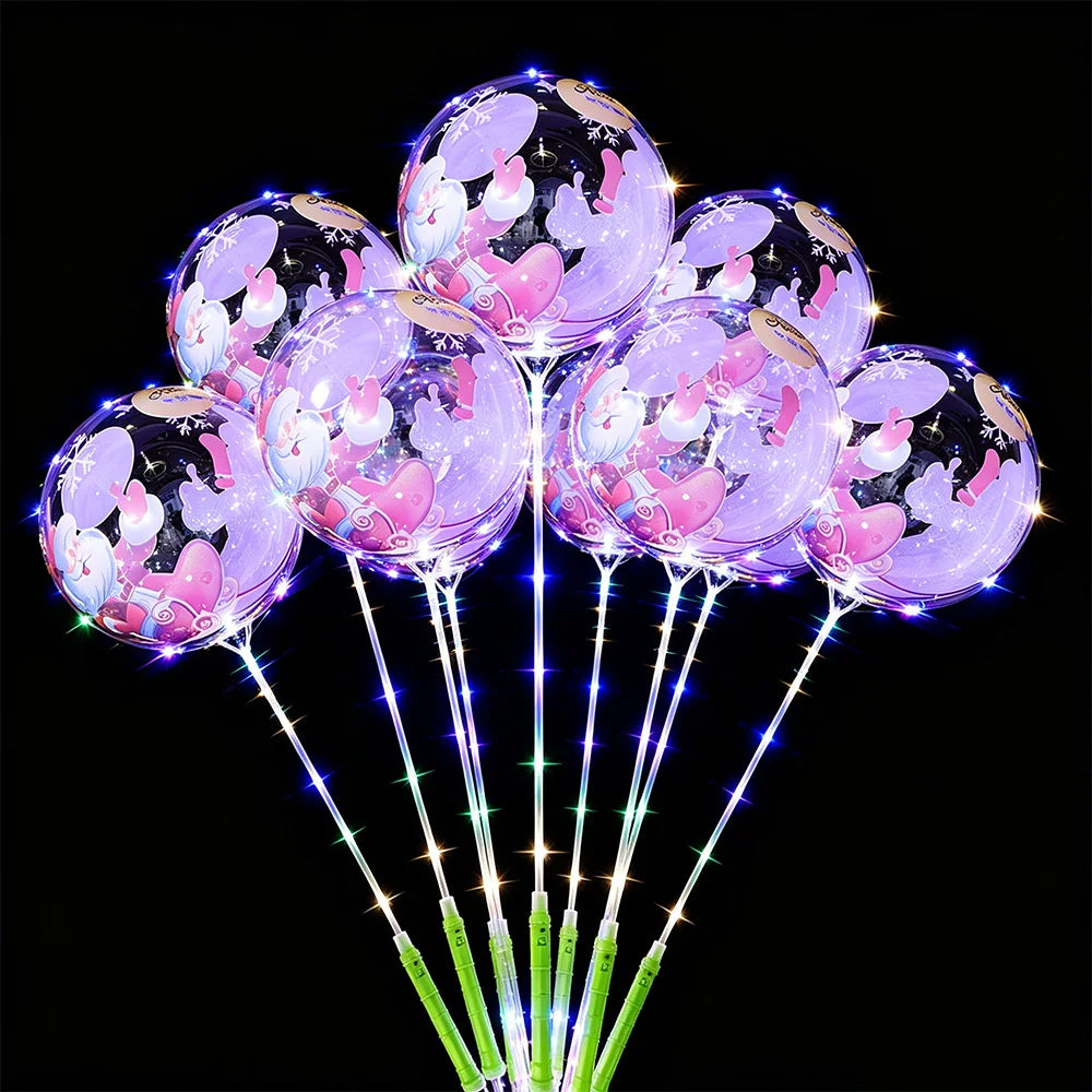 Christmas LED Light Up Bobo Balloons, 20 Inch Bubble Balloons with 3 Levels Flashing Handle