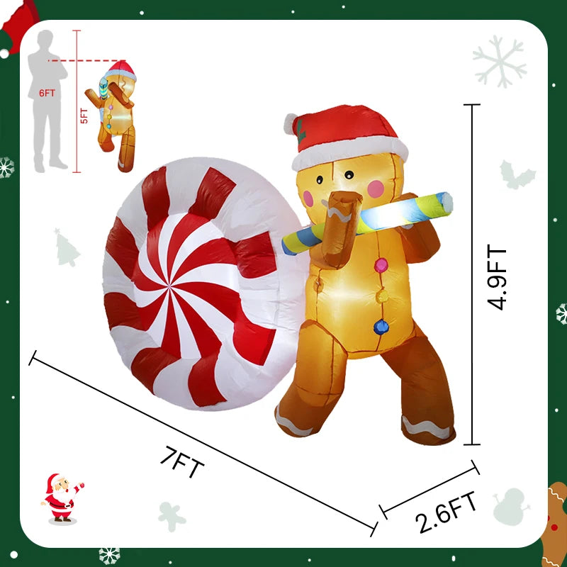 4.9FT Lighted Inflatable Gingerbread Man with Giant Candy