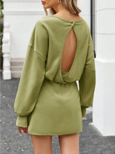 Long Sleeve Mid-Thigh Elastic Waist Pleated Dress With Built In Shorts