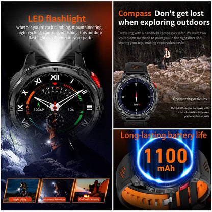 Rugged Outdoor AMOLED GPS Smartwatch with Flashlight