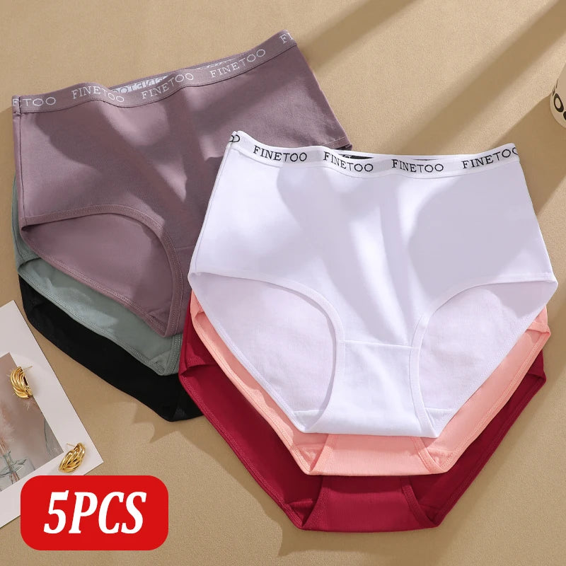 FINETOO 5Pcs Cotton High Waist Panties