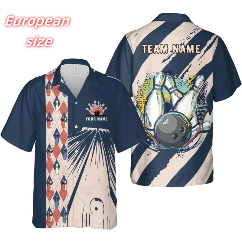 Men's Custom Name Bowling Ball & Pins Hawaiian Shirt
