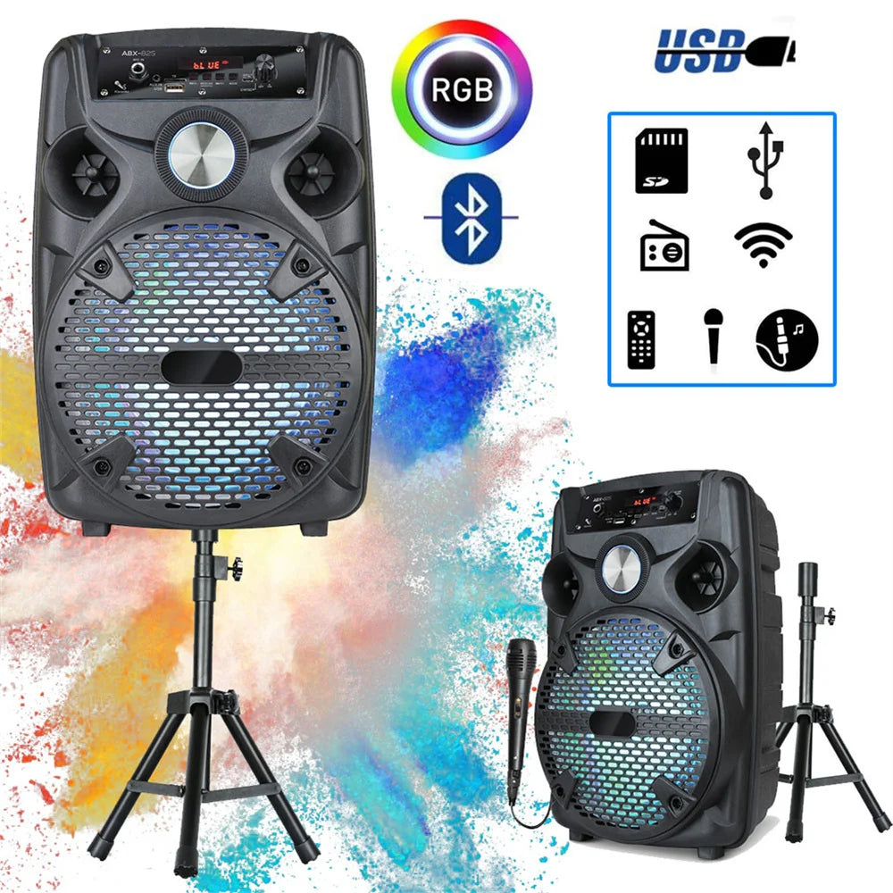 1100W Portable Bluetooth Party Speaker with 8" Subwoofer, Tripod Stand & Microphone