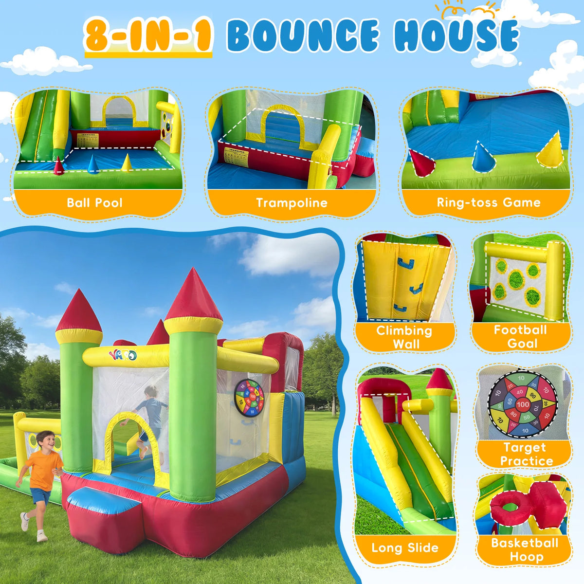 Inflatable Bouncy Castle Bounce House with Slide & Ball Pit Combo