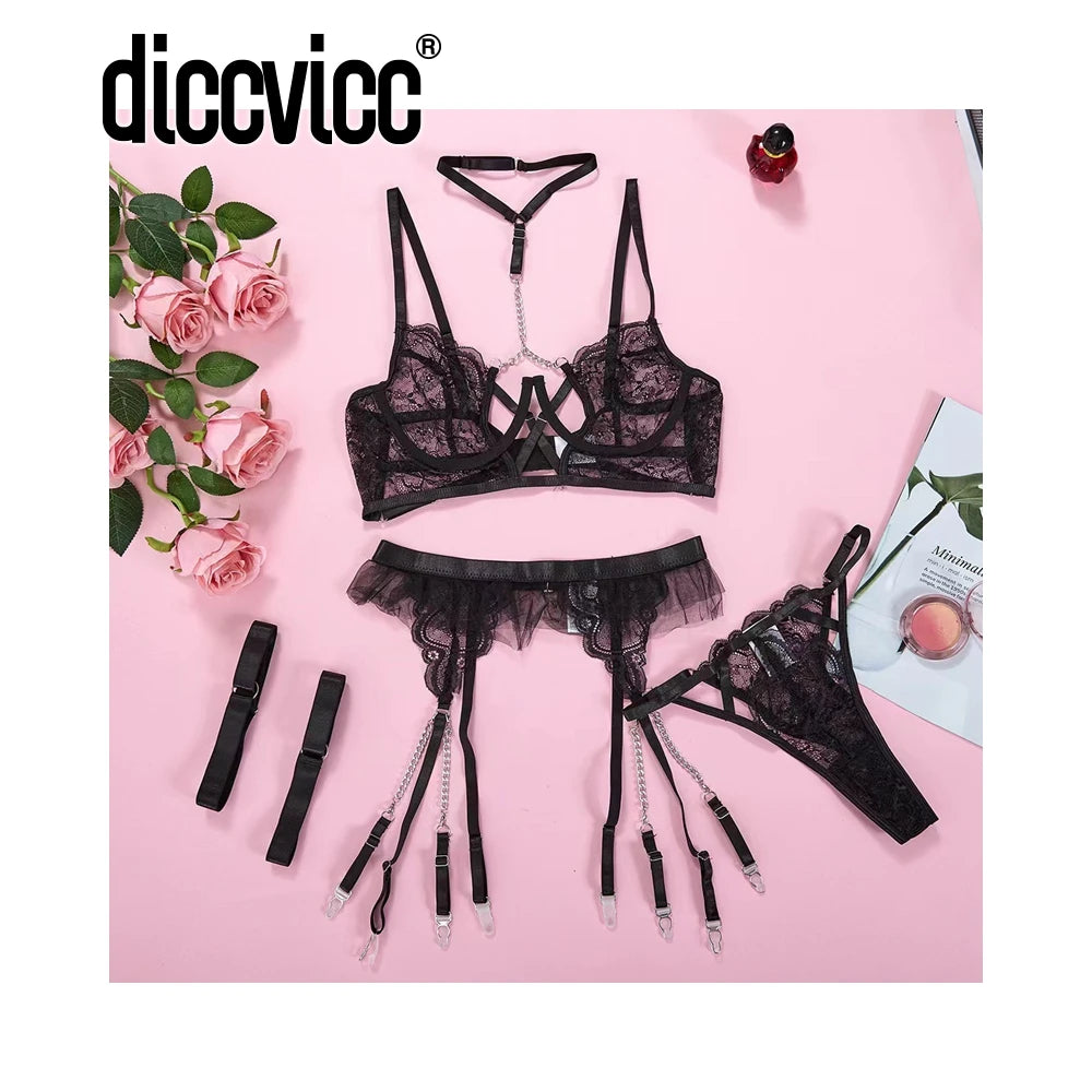 Women's Floral Embroidered Lace 3-Piece Lingerie Set
