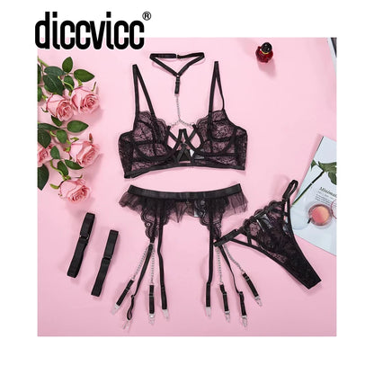Women's Floral Embroidered Lace 3-Piece Lingerie Set