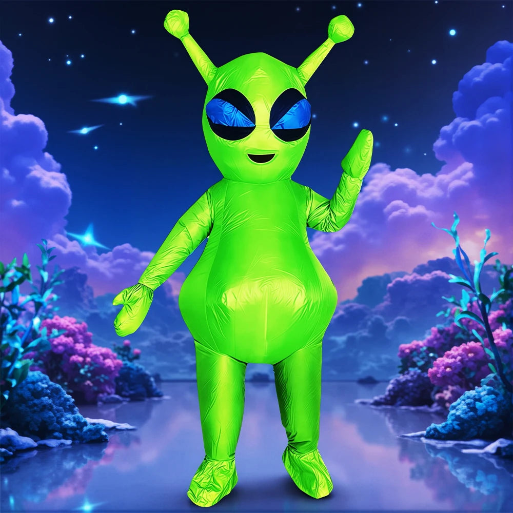 Fancy Funny Mascot Astronaut ET Inflatable Alien Costume Suit - Adult Blow-Up Outfit for Halloween, Purim & Cosplay